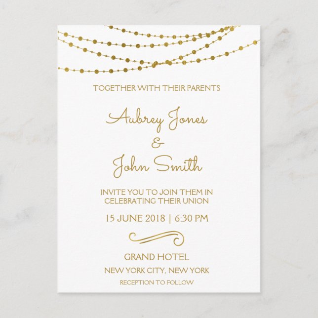 Carte Postale Lumières et Mariage de script Gold Foil (Devant)