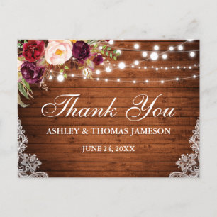 Carte Postale Lumières Florales en Bois Rustique pour Mariage Re