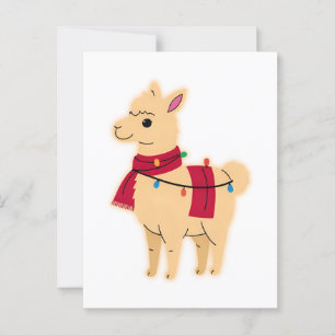 Carte Postale Lumières Llama de Noël - Drôle animal de vacances