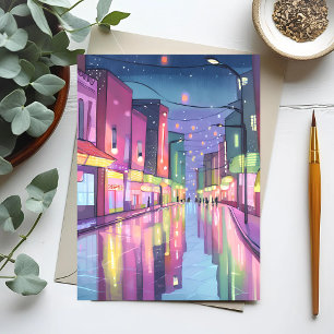 Carte Postale Lumières nocturnes de la ville Lofi   Aquarelle co