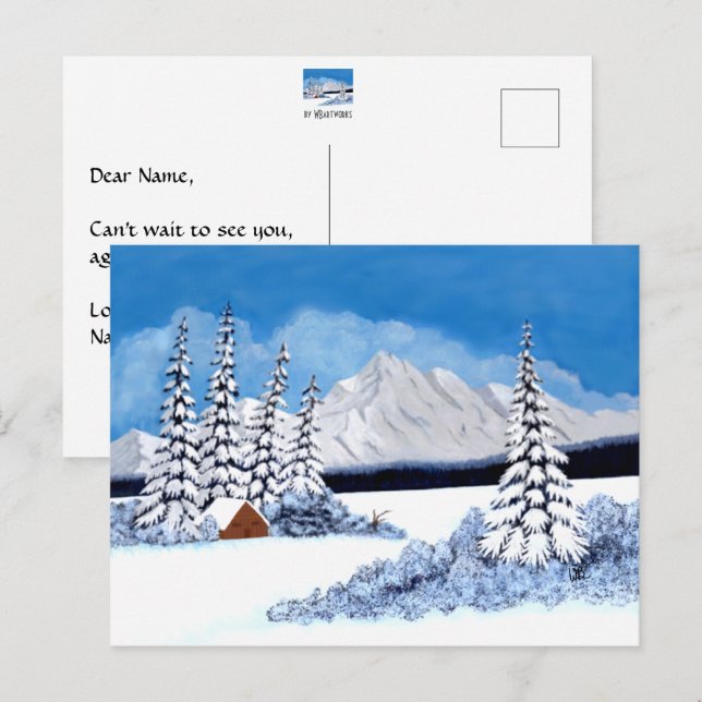 Carte postale lumineuse d'hiver enneigé (Devant / Derrière)