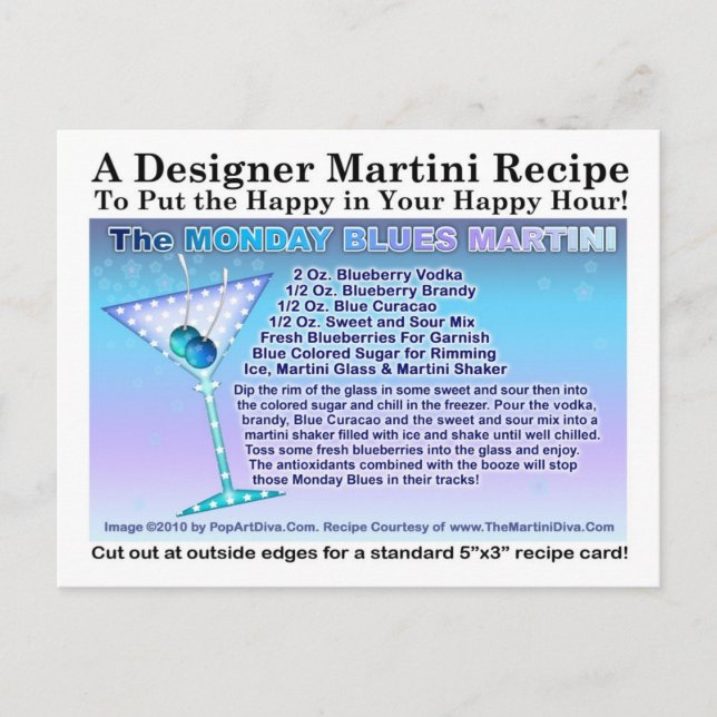 Carte postale lundi Blues Martini Recette (Devant)
