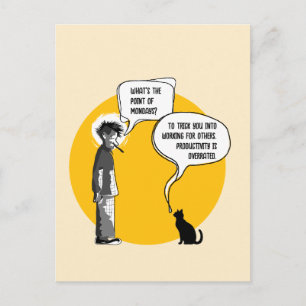 Carte Postale Lundi drôle Chat Humour de bureau Sarcasme