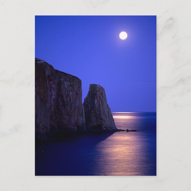 Carte Postale Lune au crépuscule | Rocher Percé Côte Gaspésie Qu (Devant)