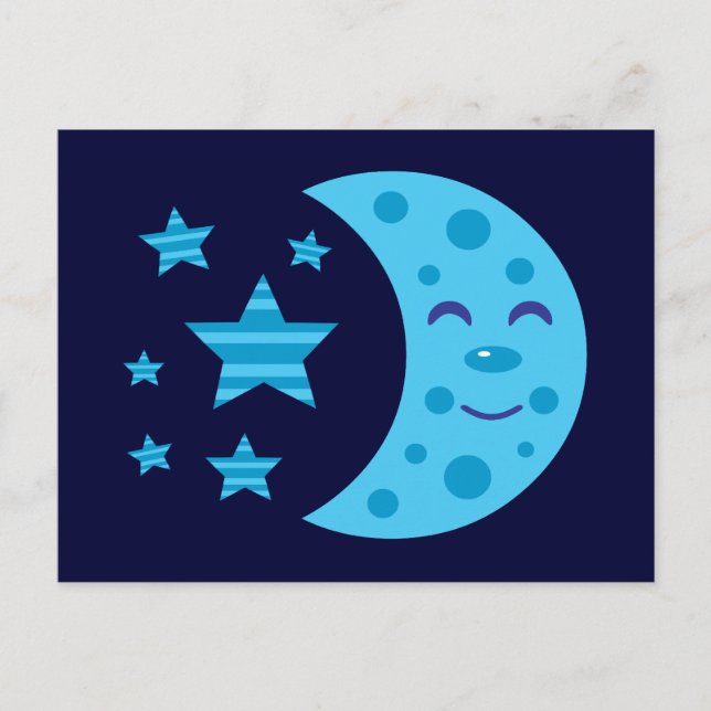 Carte Postale Lune bleue et étoiles rayées (Devant)