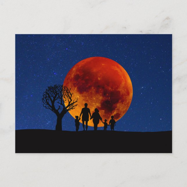 Carte Postale Lune de sang Lunaire Famille Eclipse (Devant)