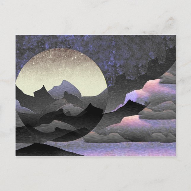 Carte Postale Lune lunaire et montagnes Art Abstrait (Devant)