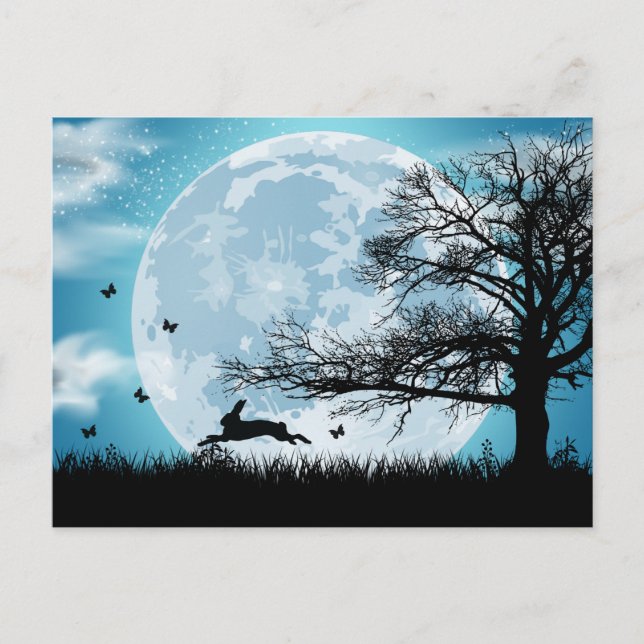 Carte Postale Lune mystique avec silhouette de lapin (Devant)