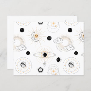 Carte Postale Lune phases soleil stylisé rétro planètes vintages