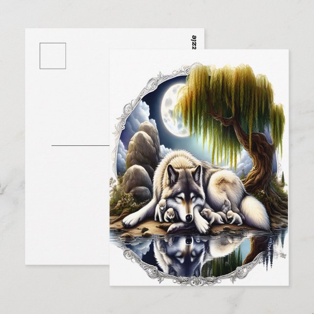 Carte Postale Lune Sérénité Un Loup Slumpteur (Devant / Derrière)
