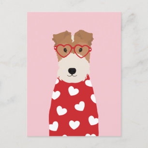 Carte Postale Lunettes de coeur de chien de terrier Fox fil