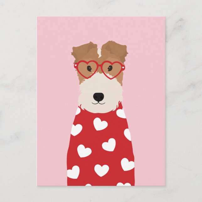 Carte Postale Lunettes de coeur de chien de terrier Fox fil (Devant)
