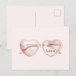 Carte Postale Lunettes de cœur rose Amour