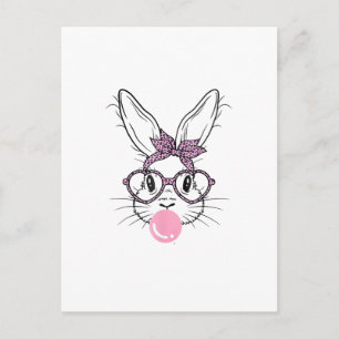 Carte Postale Lunettes de léopard visage de lapin Bubble Gum Jou