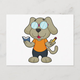 Carte Postale Lunettes de livre de nerd de chien