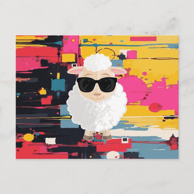 Carte Postale Lunettes de soleil Cool Sheep Art abstrait Tache d (Devant)