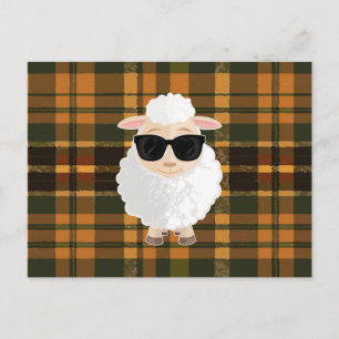Carte Postale Lunettes de soleil Cool Sheep Marron Vert Carreaux