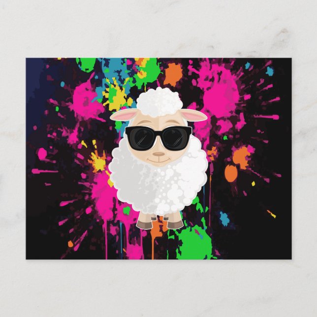 Carte Postale Lunettes de soleil Cool Sheep Néon Splatter Mignon (Devant)