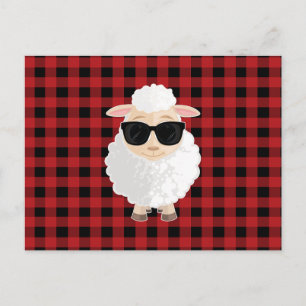Carte Postale Lunettes de soleil Cool Sheep Rouge Gingham Mignon