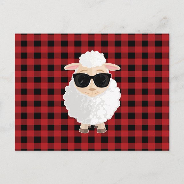 Carte Postale Lunettes de soleil Cool Sheep Rouge Gingham Mignon (Devant)
