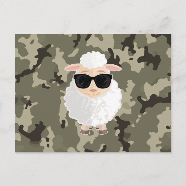 Carte Postale Lunettes de soleil Cool Sheep Vert Camouflage Dess (Devant)