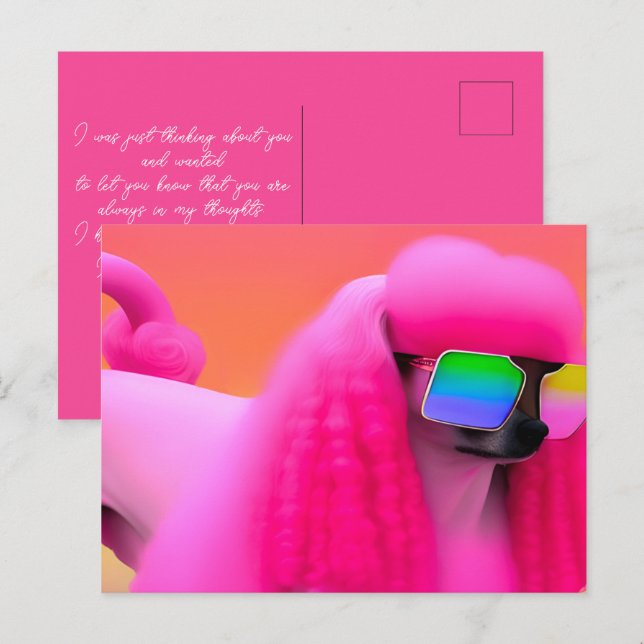 Carte Postale Lunettes de soleil de caniche rose mignonne Penser (Devant / Derrière)