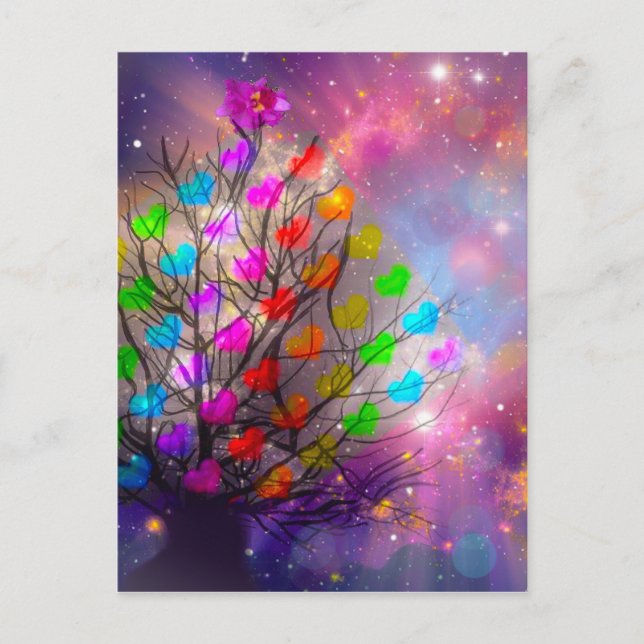 Carte Postale L'univers regorge d'amour, de coeurs et d'étoiles (Devant)