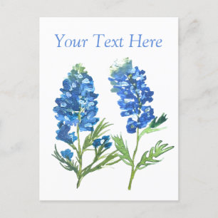 Carte Postale Lupins Texas Bleu Floral vintage aquarelle