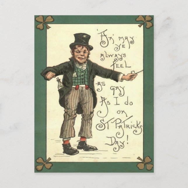 Carte Postale Lutin Alcool Pipe en Argile Trèfle à Quatre Feuill (Devant)