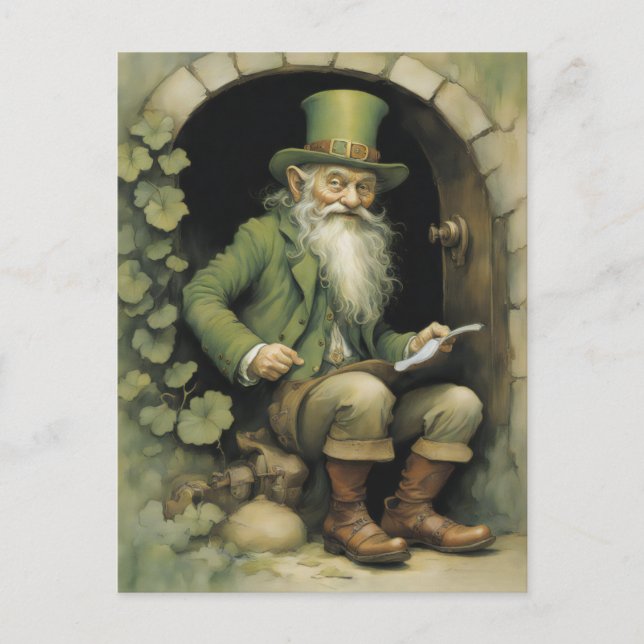 Carte Postale Lutin aux trèfles (Devant)