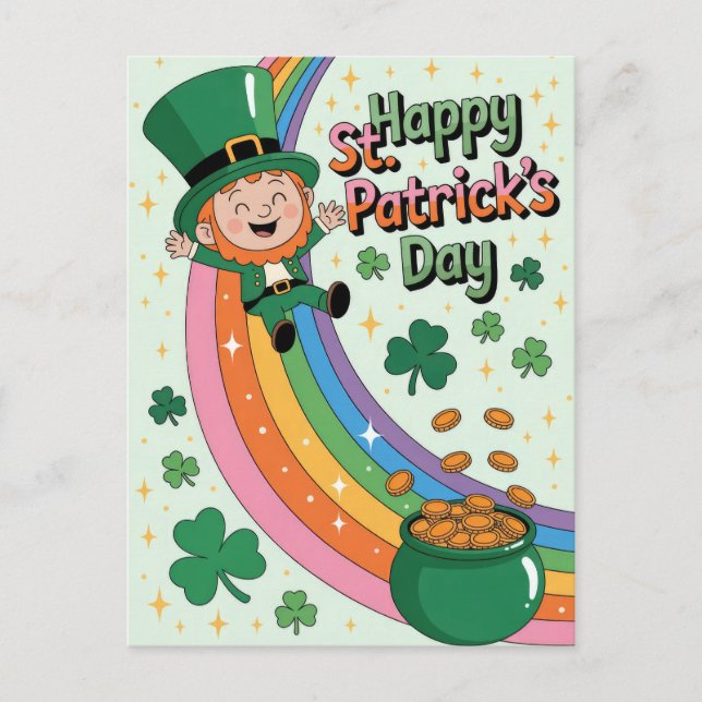 Carte Postale Lutin mignon avec la Saint-Patrick arc-en-ciel (Devant)