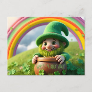 Carte Postale Lutin personnalisé Gnome Saint-Patrick Trèfle