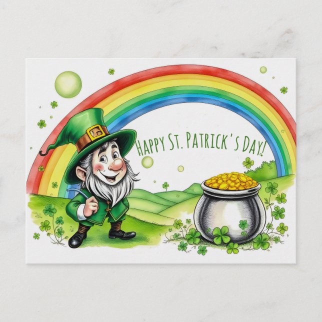 Carte Postale Lutin personnalisé Gnome Saint-Patrick Trèfle (Devant)
