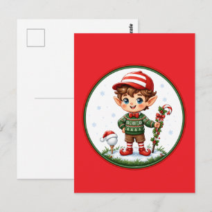 Carte Postale Lutine de Noël golfeur Ornement de vacances mignon