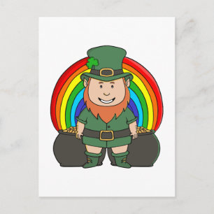 Carte Postale Lutrin chanceux avec pot d'or arc-en-ciel