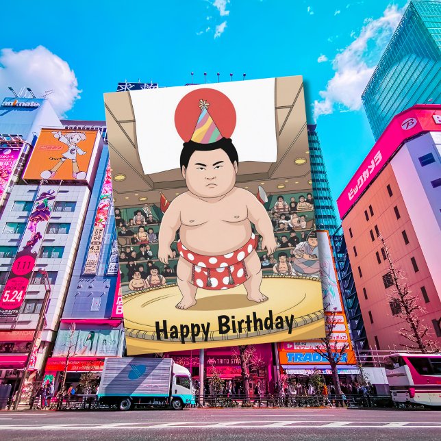 Carte Postale lutteur de sumo en dohyo drapeau japonais (Créateur téléchargé)