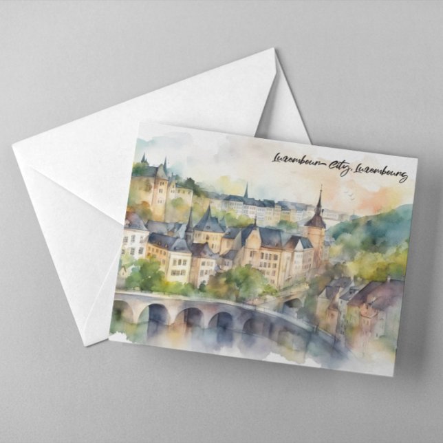 Carte Postale Luxembourg City Watercolor Painting Panorama View (Luxembourg City Watercolor Painting Panorama View Postcard)