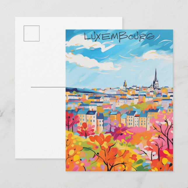 Carte Postale Luxembourg Travel City Painting Aesthetic (Devant / Derrière)