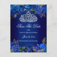 Luxueux Enregistrement Royal Bleu Floral Quinceane