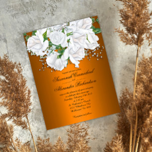 Carte Postale Luxueux Métallurgique Orange et Mariage Roses Blan