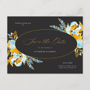 Carte Postale luxueux or turquoise floral enregistrer la date