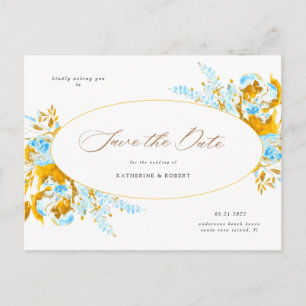 Carte Postale luxueux or turquoise floral enregistrer la date po