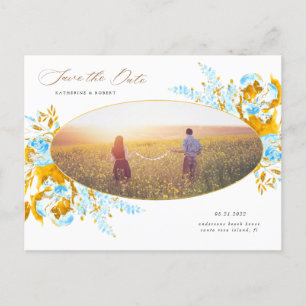 Carte Postale luxueux or turquoise floral enregistrer la date po
