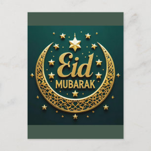 Carte Postale Luxueux Or Vert Eid Mubarak