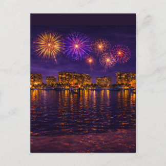 Carte Postale Luxury Waterfront Fireworks Night Canvas Wall Art 
