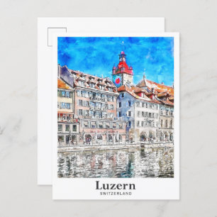 Carte Postale Luzern Suisse Voyage Aquarelle main tirée