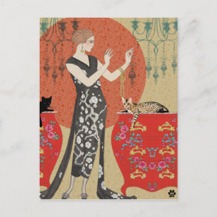 Carte Postale Lydia et Bengale en Rouge et Or