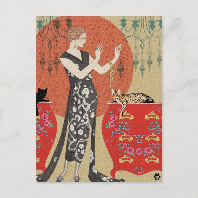 Carte Postale Lydia et Bengale en Rouge et Or (Devant)