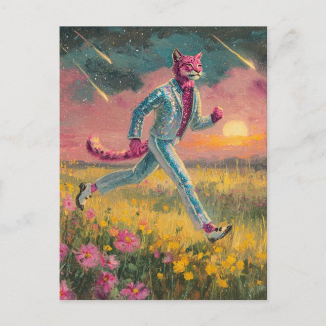 Carte Postale Lynx roux dans un costume argenté  (Devant)