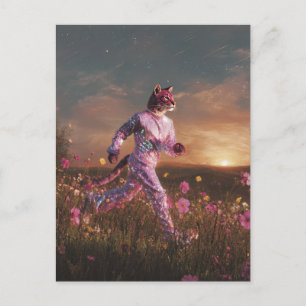 Carte Postale Lynx roux dans un costume rose 